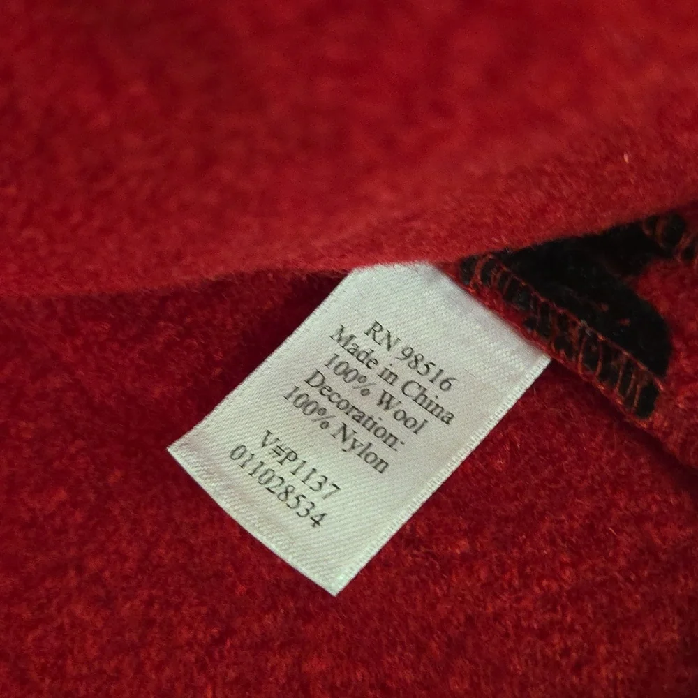 Coldwater Creek Red Jacket with Black Accents 100% Boiked Wool - Picture 5 of 6